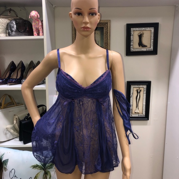 Frederick's Of Hollywood Lace Mesh Babydoll And Bottom 2 Piece Set Size L - Picture 1 of 14